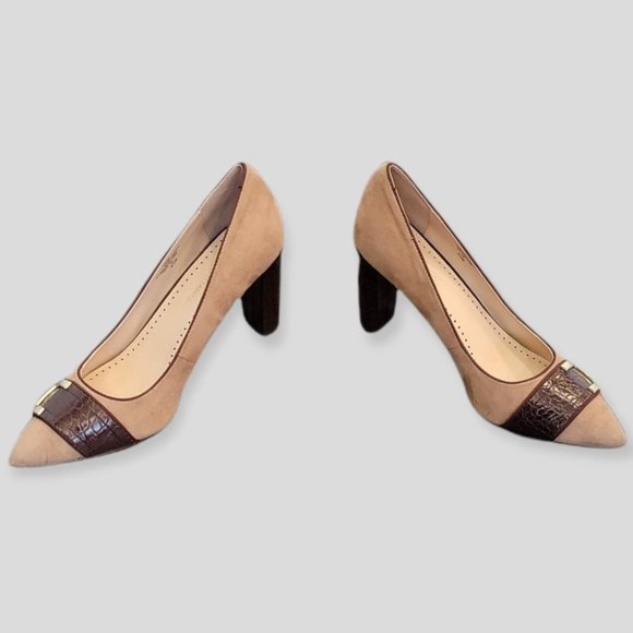 ADRIENNE VITTADINI Women's Nanna Buckle Block Heel Pointed Toe Suede Shoes 8.5 - Picture 2 of 13